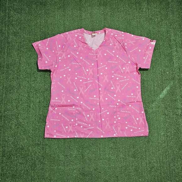 Dickies Pink Ribbon Pattern Scrub Top - Picture 1 of 6